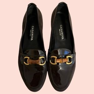 Casanova Black Patent Leather/Suede Horsebit Heeled Loafer 39.5(9)